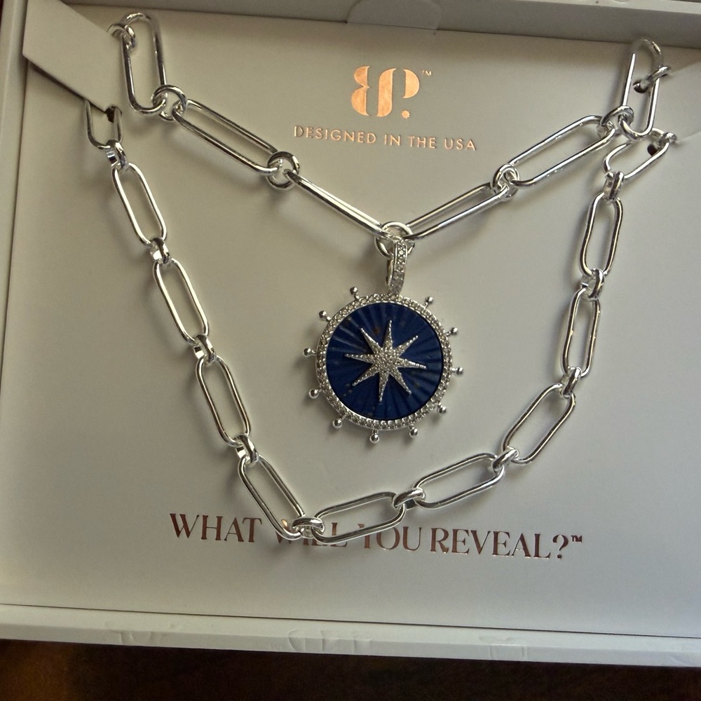 Designer Silver Chain Necklace with Blue Starburst Pendant